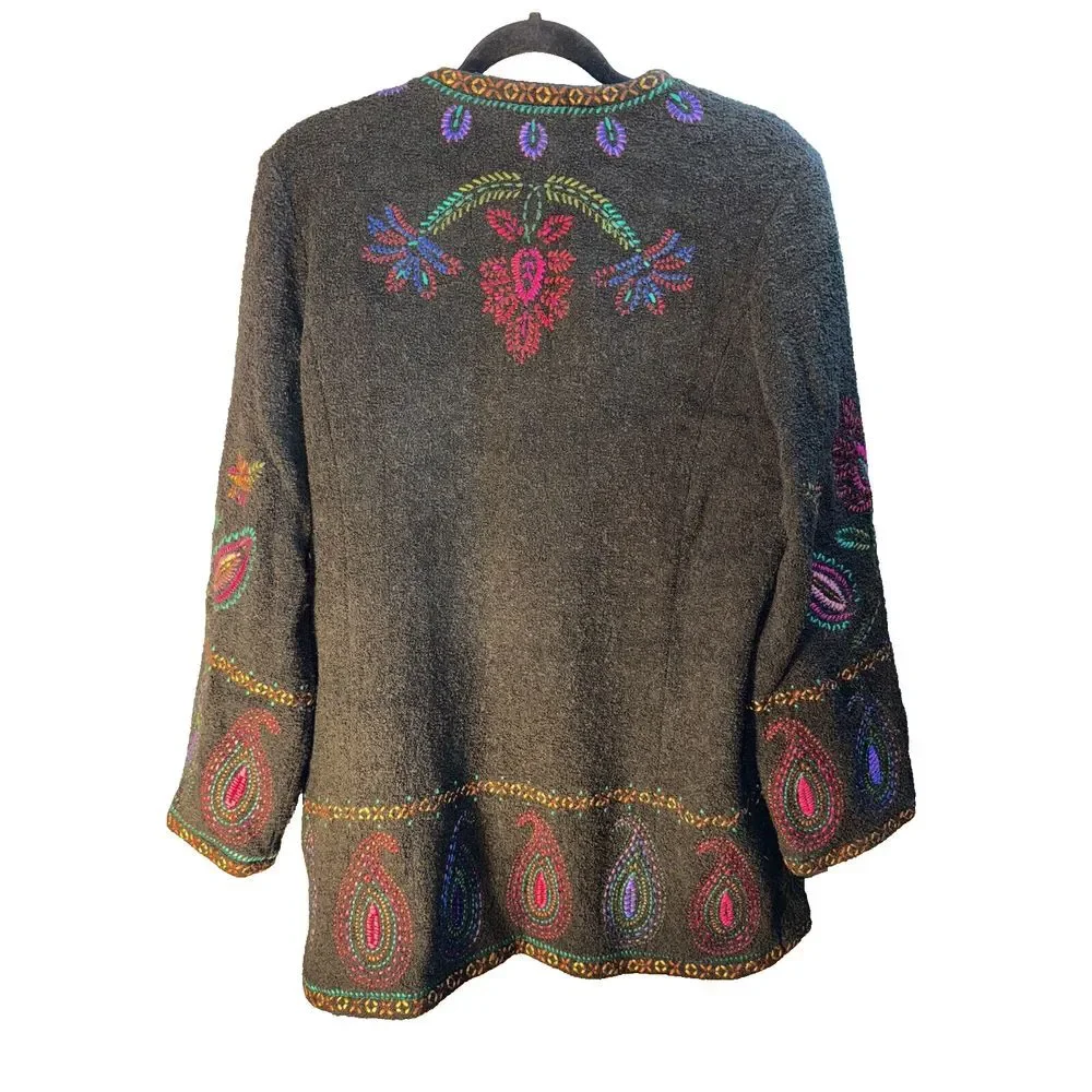 Linea by Louis Dell Olio Jacket Women Medium Wool‎ Embroidered Floral Boucle